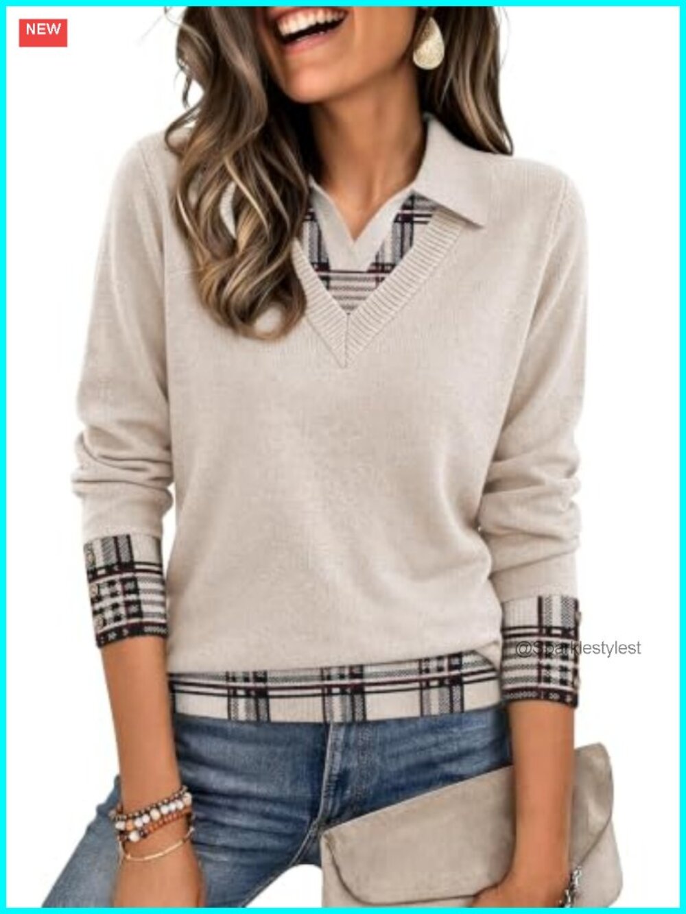 Womens Polo Sweater V Neck Collared Knit Pullover Golf Shirt Fall Winter Top